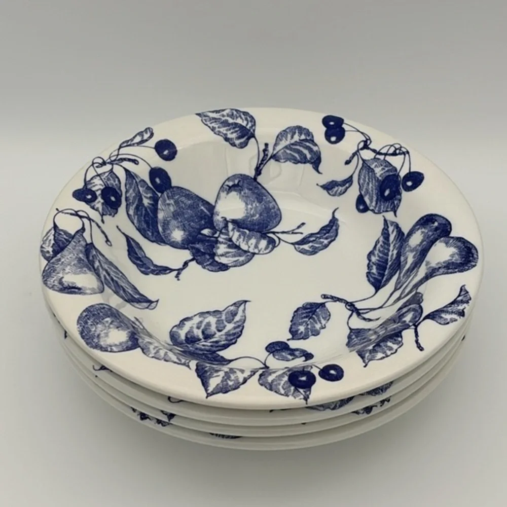 Ceramica Quadrifoglio Blue Fruits and Leaves Set of 4 Soup Bowls